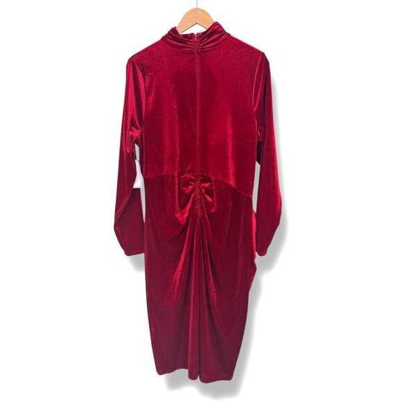 New Rich Red Velvet Ruched Mock Neck Dress Long Sleeves Size 20W Plus Sz Velour - Picture 3 of 7